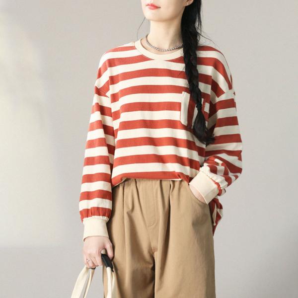 Chest Pocket Chunky Striped Cotton Sweatshirt