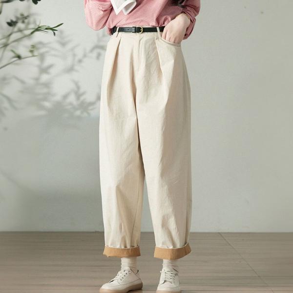 Cotton Straight Leg Baggy High Rise Pants