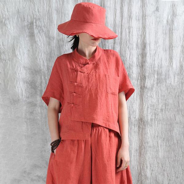 Eastern Buttons Yarn-Dyed Linen Cheongsam Blouse