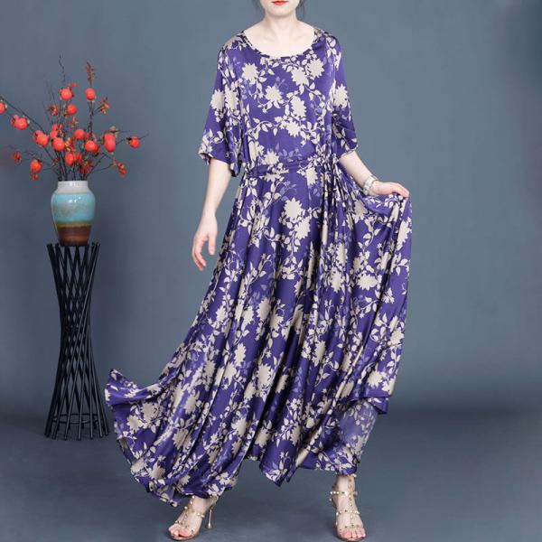 Empire Waist Printed Flouncing Tied Maxi Dress