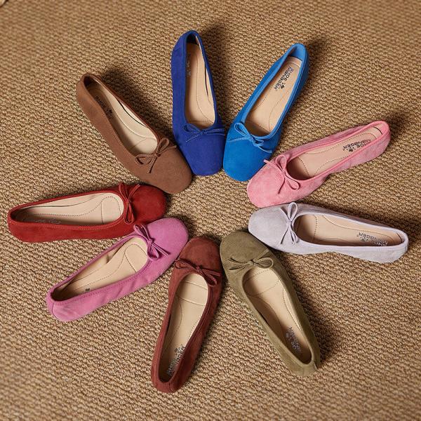 Solid Color Sheepskin Suede Bowknot Ballet Flats