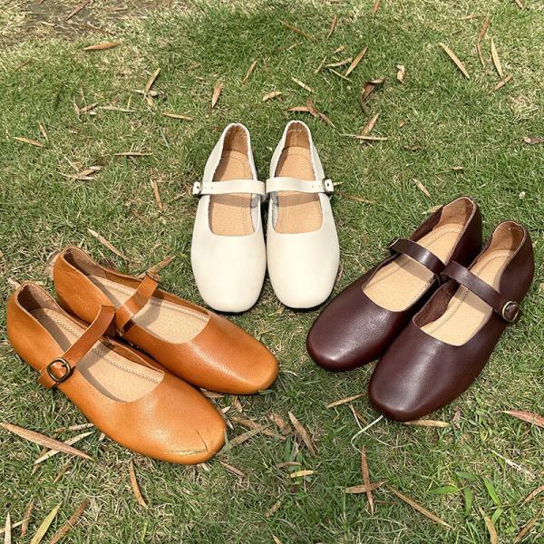 Buckle Straps Leather Flat Mary Jane Shoes