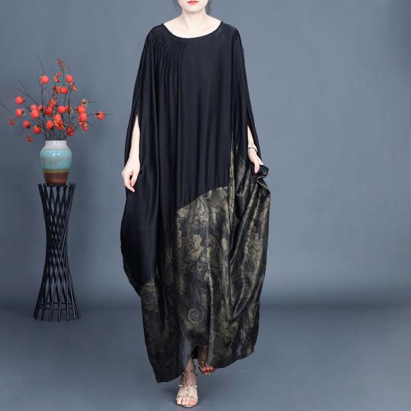 Glittering Rose Printed Black Large Caftan Dress