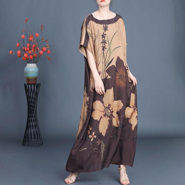 Bamboo and Flowers Patterns Silk Summer Dress