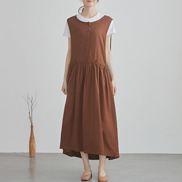 High Waist Silk Linen Plain Sun Dress