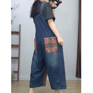 Front Pocket Adjustable Wide Leg Tartan Overalls