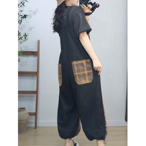 Front Pocket Adjustable Wide Leg Tartan Overalls