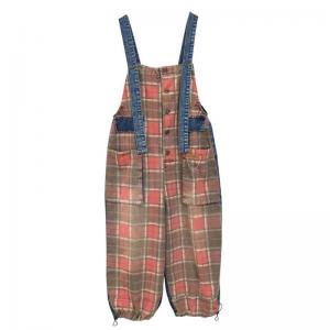 Front Pocket Adjustable Wide Leg Tartan Overalls