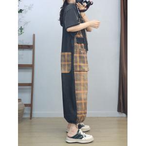 Front Pocket Adjustable Wide Leg Tartan Overalls