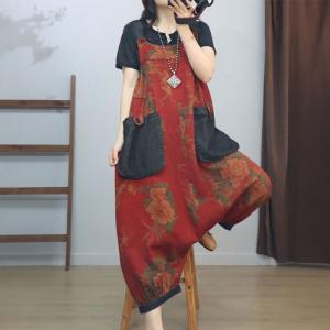 Low Crotch Loose Cotton Linen Folk Harem Overalls