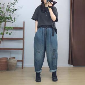 Denim Ribbon Stone Wash 90s Mom Jeans