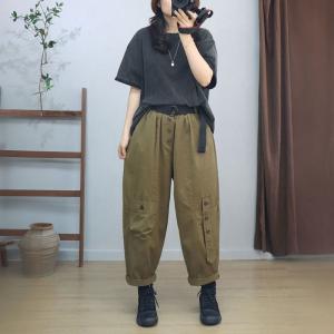 Front Buttons Casual Ribbon Cotton Skater Pants