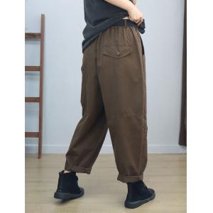 Front Buttons Casual Ribbon Cotton Skater Pants