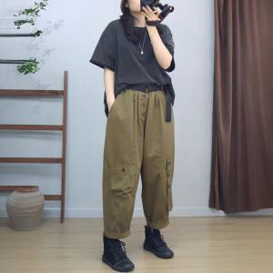 Front Buttons Casual Ribbon Cotton Skater Pants