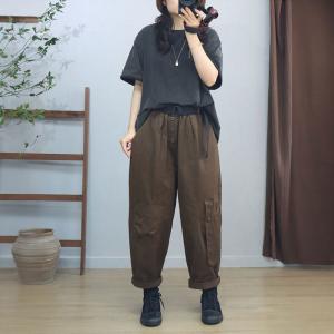 Front Buttons Casual Ribbon Cotton Skater Pants