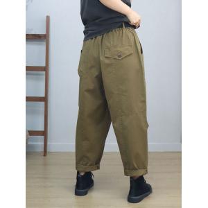 Front Buttons Casual Ribbon Cotton Skater Pants