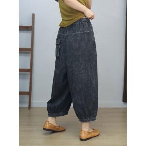 Hip Pockets Elastic Waist Wide Leg Jeans