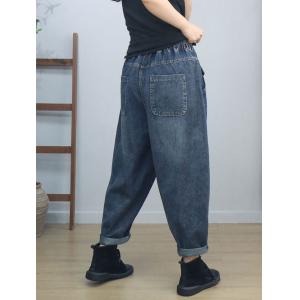 Drawstring Waist Flap Pockets Boyfriend Harem Jeans