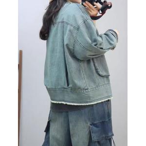 Huge Pocket Fringed Collar Light Wash Jean Jacket