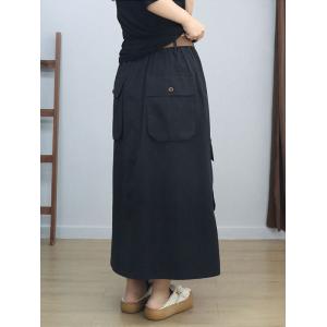 Button Fly Front Slit A-Line Cotton Skirt