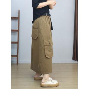 Button Fly Front Slit A-Line Cotton Skirt