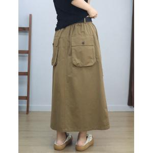 Button Fly Front Slit A-Line Cotton Skirt