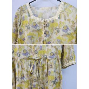 Organic Ramie Tied Waist Yellow Floral Resort Dress