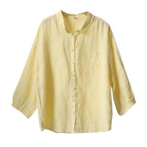 Long Sleeves Baby Yellow Linen Shirt for Women