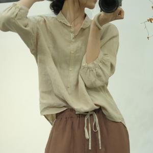 Long Sleeves Baby Yellow Linen Shirt for Women