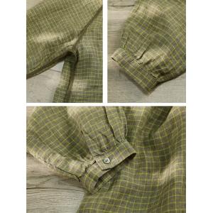 Lotus Leaf Collar Green Plaid Linen Peasant Blouse