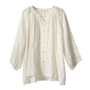 Colorful Buttons Casual Oversized Linen White Blouse
