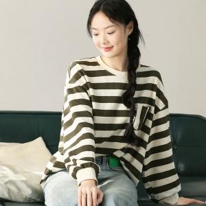 Chest Pocket Chunky Striped Cotton Sweatshirt