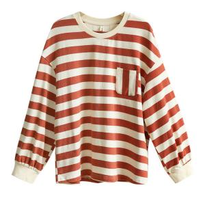 Chest Pocket Chunky Striped Cotton Sweatshirt