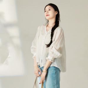 Cozy Breathable Ramie Loose Ruffle Blouse