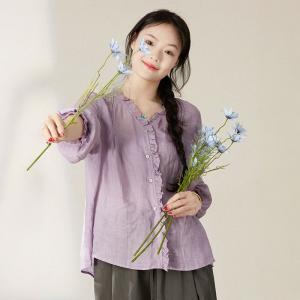 Cozy Breathable Ramie Loose Ruffle Blouse