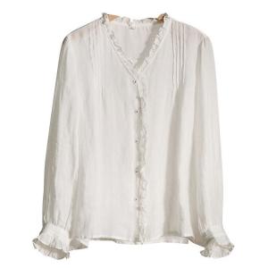 Cozy Breathable Ramie Loose Ruffle Blouse