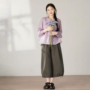 Cozy Breathable Ramie Loose Ruffle Blouse