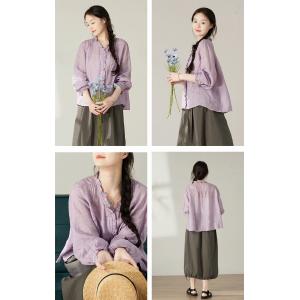 Cozy Breathable Ramie Loose Ruffle Blouse