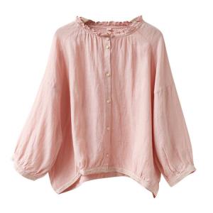 Loose-Fit Pink Short Linen Shirt