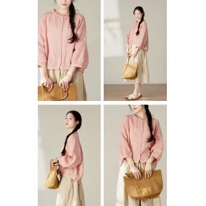 Loose-Fit Pink Short Linen Shirt