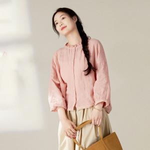 Loose-Fit Pink Short Linen Shirt