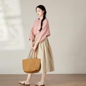 Loose-Fit Pink Short Linen Shirt