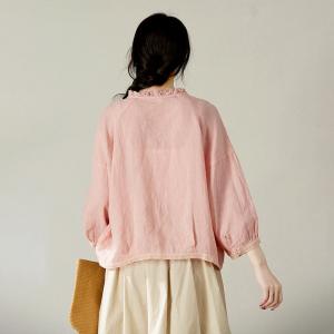 Loose-Fit Pink Short Linen Shirt