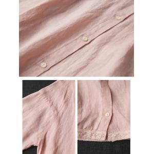 Loose-Fit Pink Short Linen Shirt