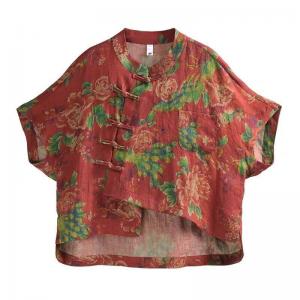 Handmade Chinese Buttons Printed Linen Qipao Blouse