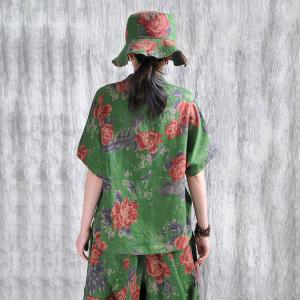 Handmade Chinese Buttons Printed Linen Qipao Blouse