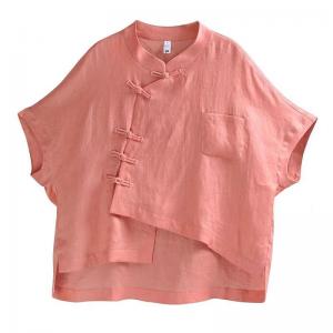 Mandarin Collar Pastel Colored Linen Customized Blouse