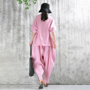 Mandarin Collar Pastel Colored Linen Customized Blouse