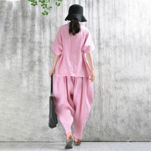 Summer Loose Linen Pink Customize Yoga Pants