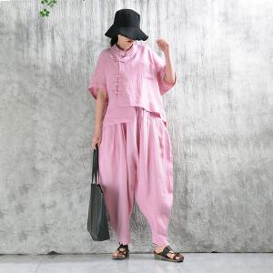 Summer Loose Linen Pink Customize Yoga Pants